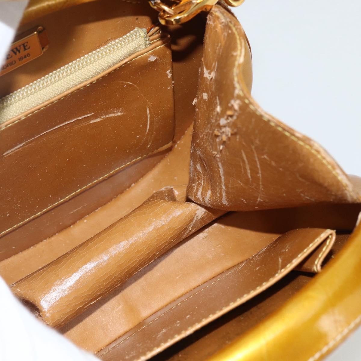 LOEWE Hand Bag Patent leather 2way Gold Auth ka527