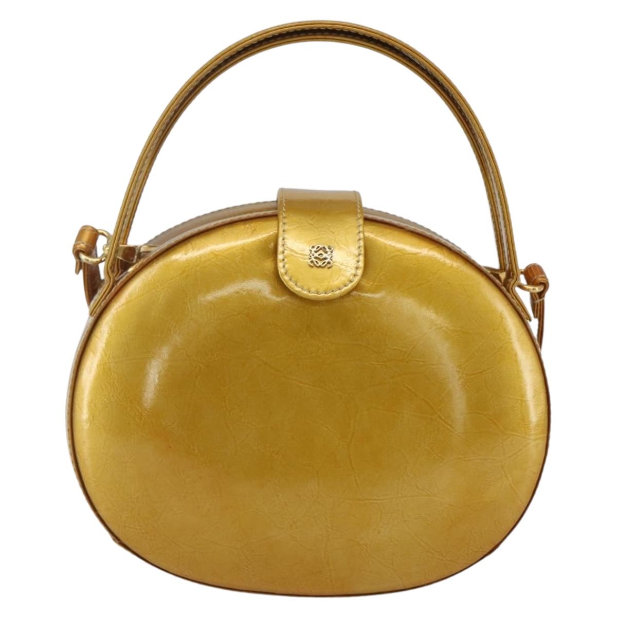 LOEWE Hand Bag Patent leather 2way Gold Auth ka527