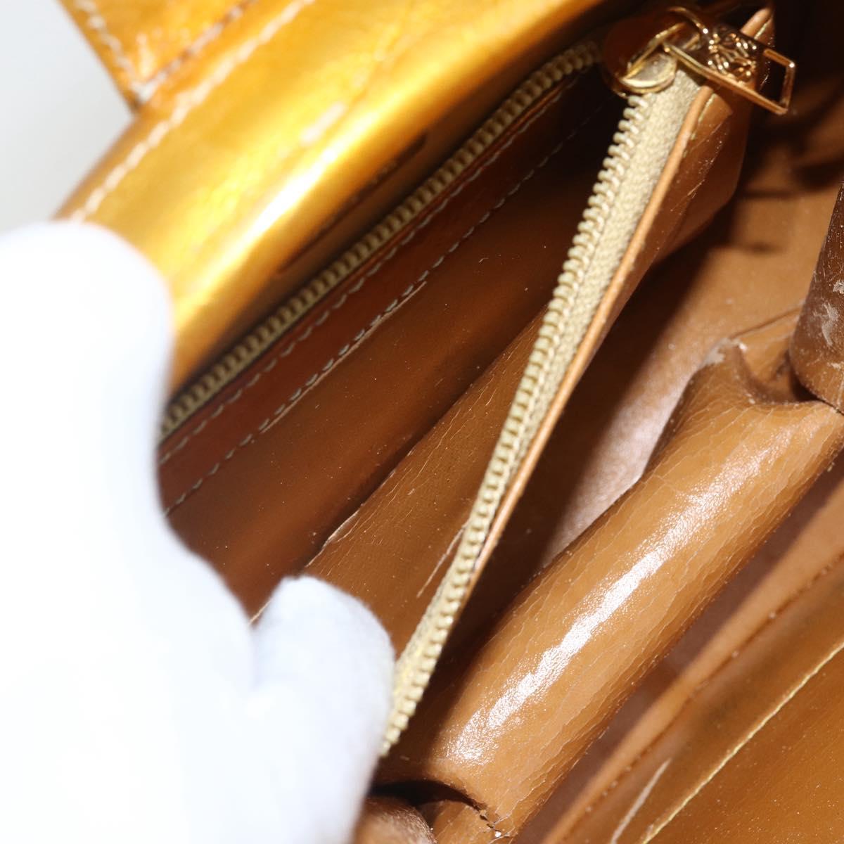 LOEWE Hand Bag Patent leather 2way Gold Auth ka527