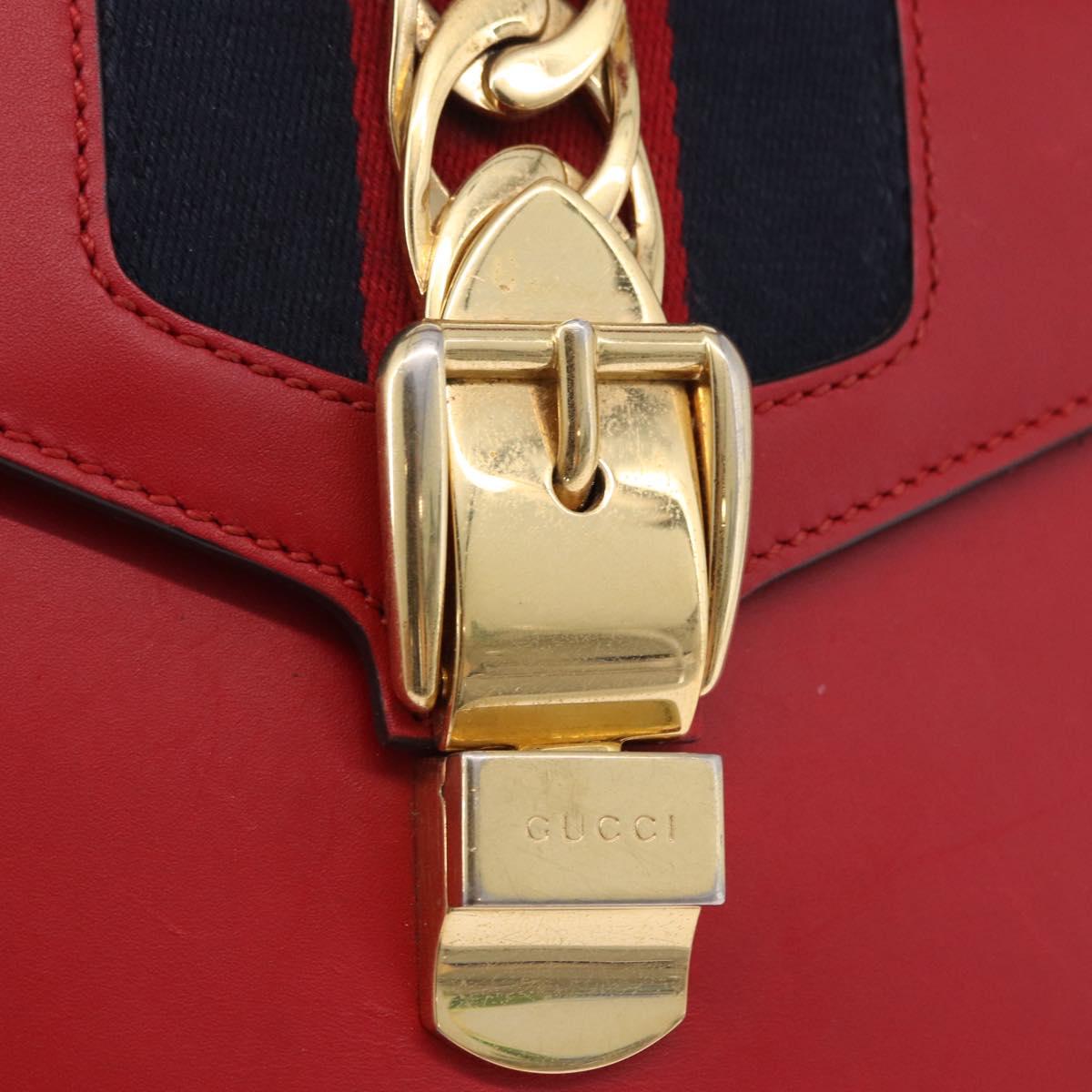 GUCCI Silvi Sherry Line Hand Bag Leather 2way Red Gold 470270 Auth ka5271