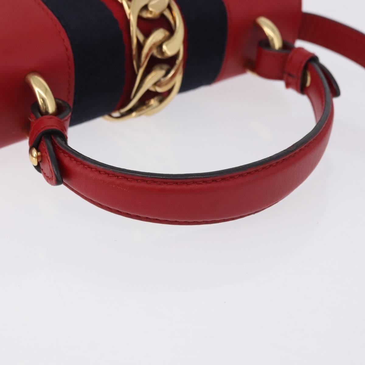 GUCCI Silvi Sherry Line Hand Bag Leather 2way Red Gold 470270 Auth ka5271