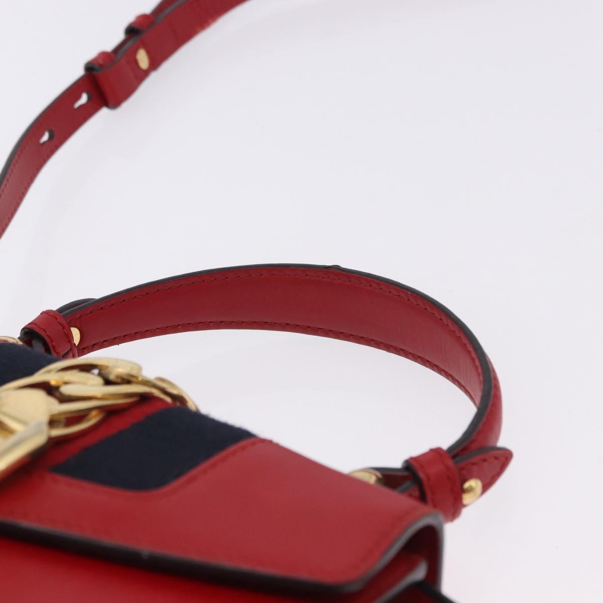 GUCCI Silvi Sherry Line Hand Bag Leather 2way Red Gold 470270 Auth ka5271