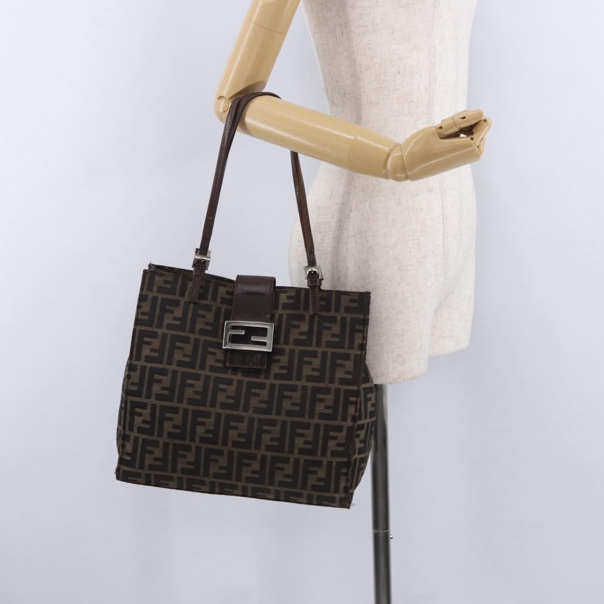 FENDI Zucca Canvas Tote Bag Brown Black Auth ka5275