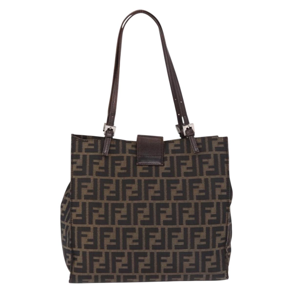 FENDI Zucca Canvas Tote Bag Brown Black Auth ka5275