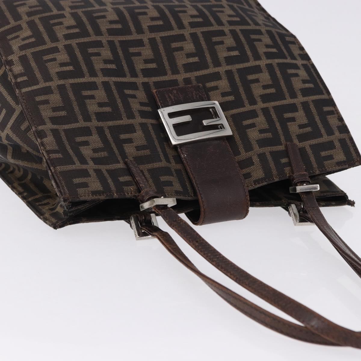FENDI Zucca Canvas Tote Bag Brown Black Auth ka5275