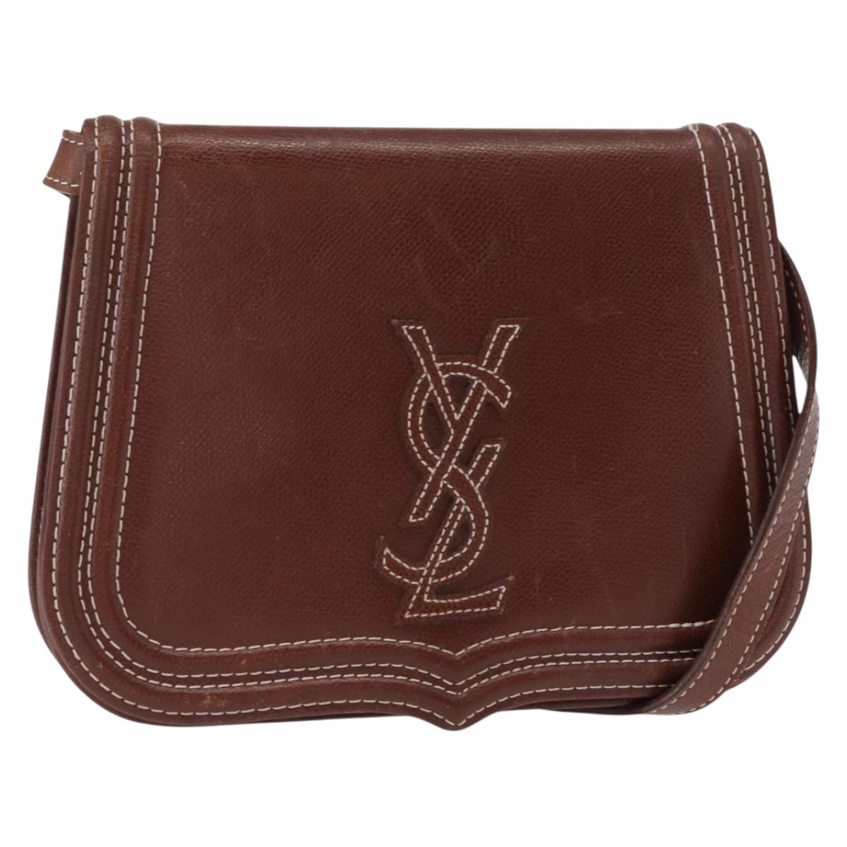 SAINT LAURENT Shoulder Bag Leather Brown Gold Auth ka528