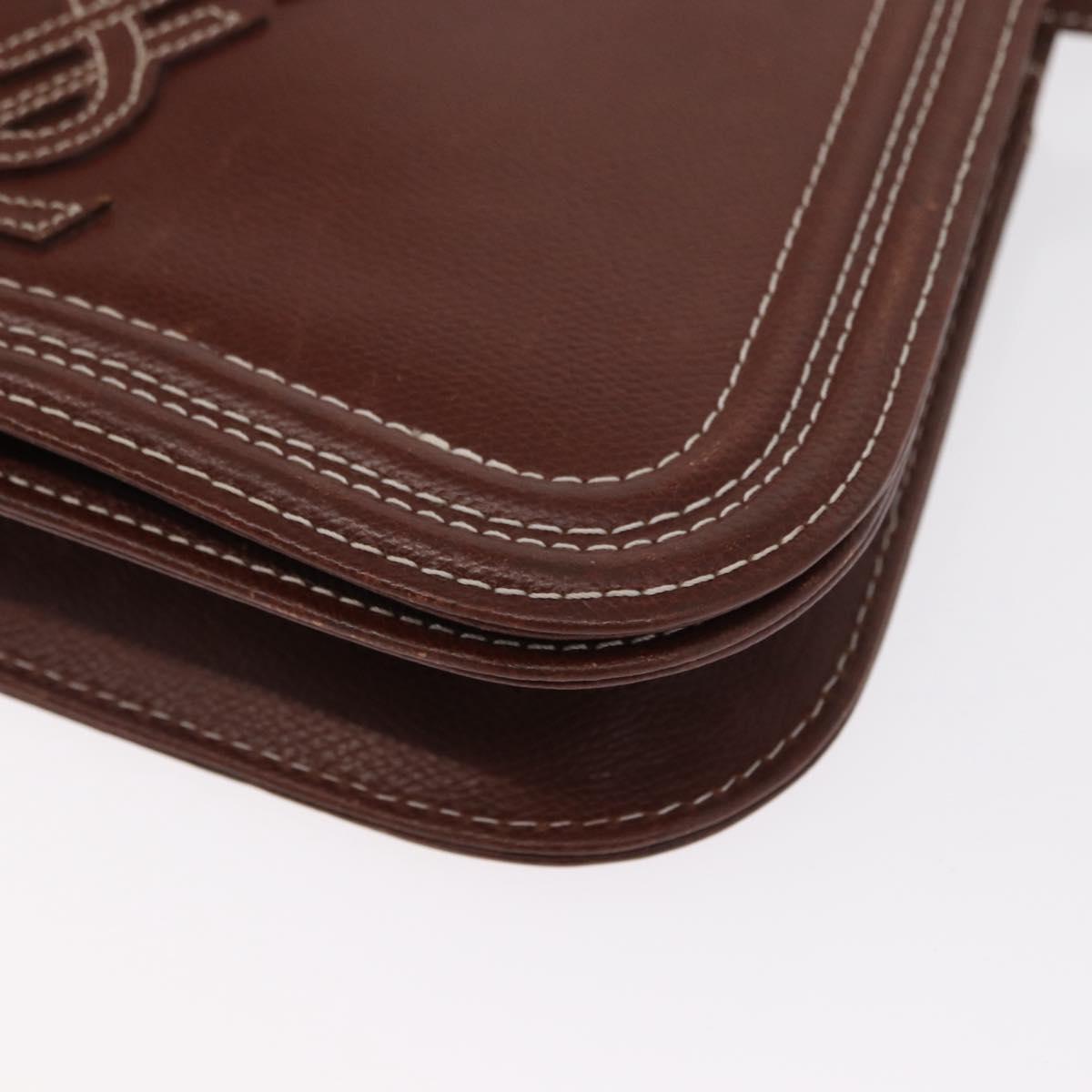 SAINT LAURENT Shoulder Bag Leather Brown Gold Auth ka528