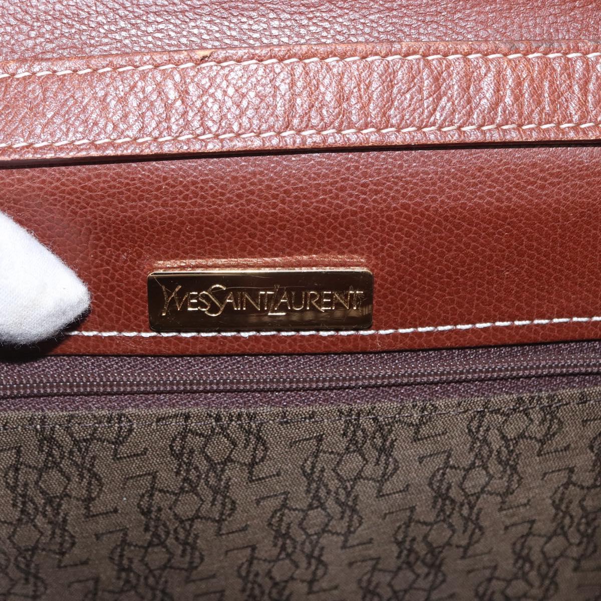 SAINT LAURENT Shoulder Bag Leather Brown Gold Auth ka528