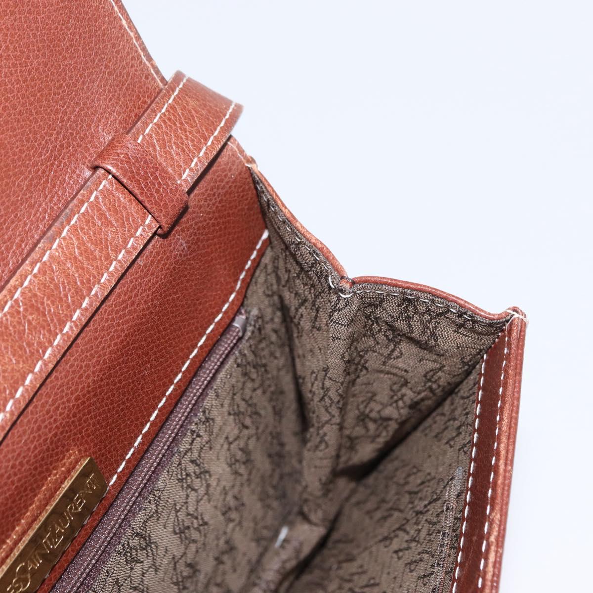 SAINT LAURENT Shoulder Bag Leather Brown Gold Auth ka528