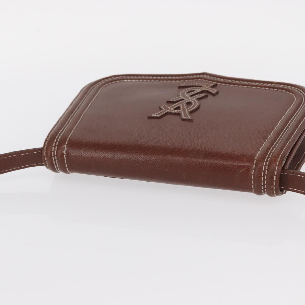 SAINT LAURENT Shoulder Bag Leather Brown Gold Auth ka528