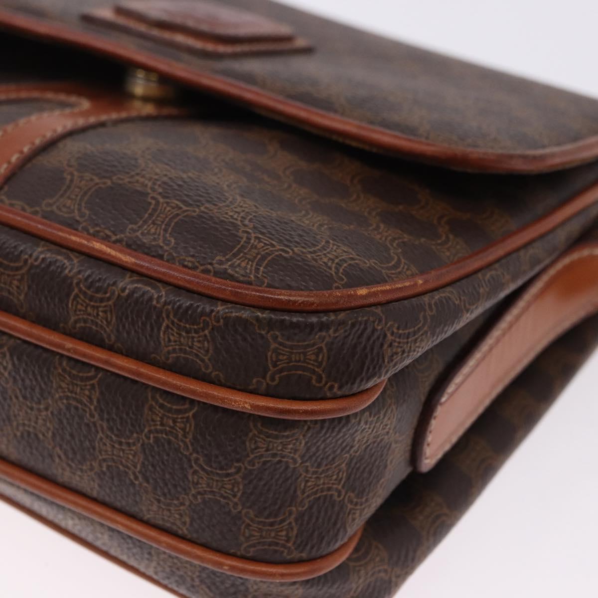 CELINE Macadam Canvas Shoulder Bag PVC Leather Brown Gold Auth ka5281