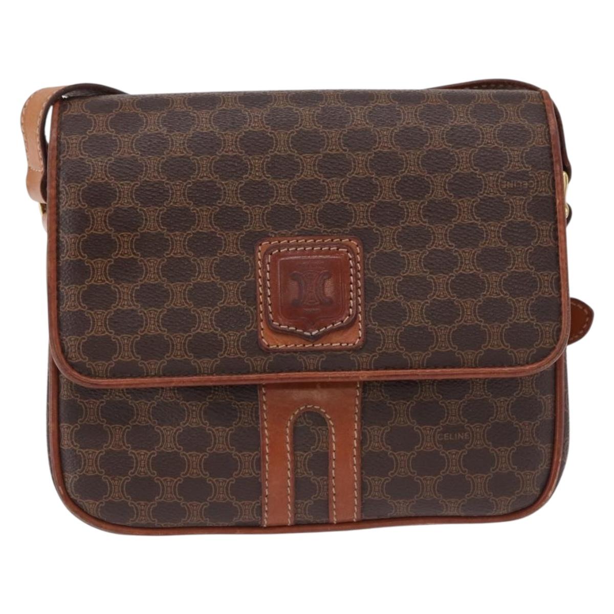CELINE Macadam Canvas Shoulder Bag PVC Leather Brown Gold Auth ka5281
