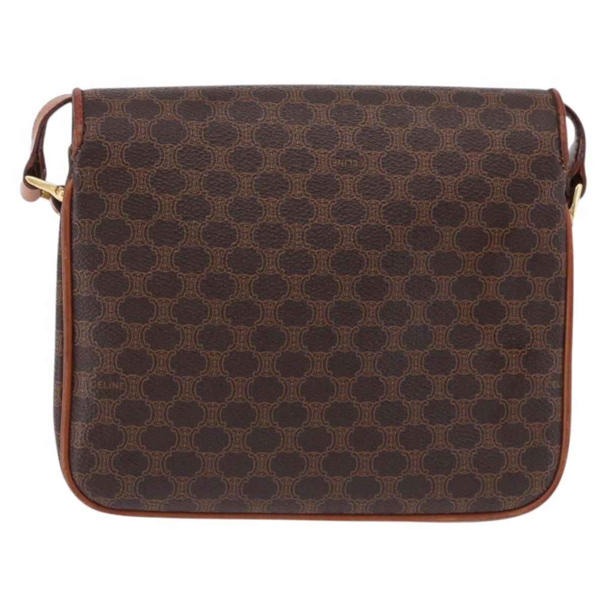 CELINE Macadam Canvas Shoulder Bag PVC Leather Brown Gold Auth ka5281