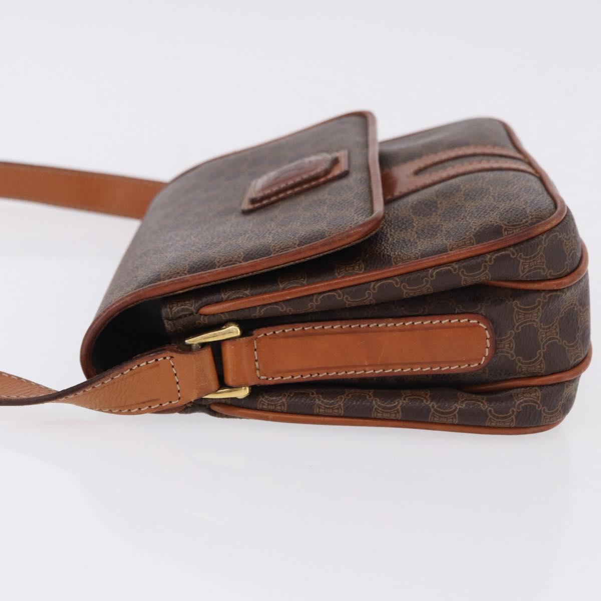 CELINE Macadam Canvas Shoulder Bag PVC Leather Brown Gold Auth ka5281