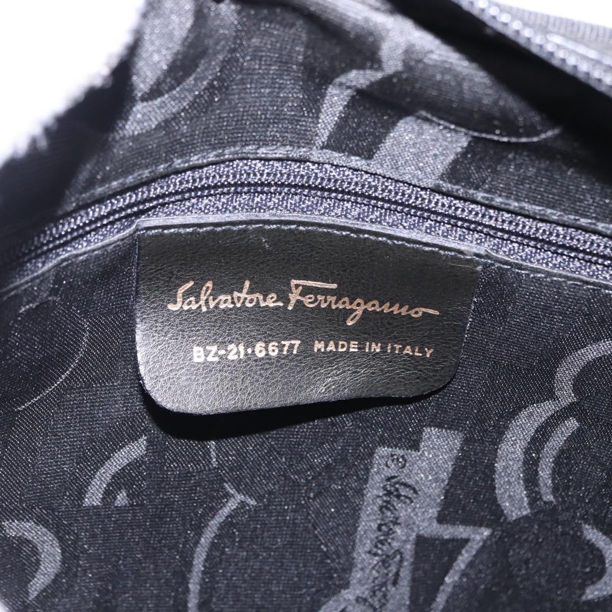 Salvatore Ferragamo Vala Shoulder Bag Leather Embossed Black Gold Auth ka5282