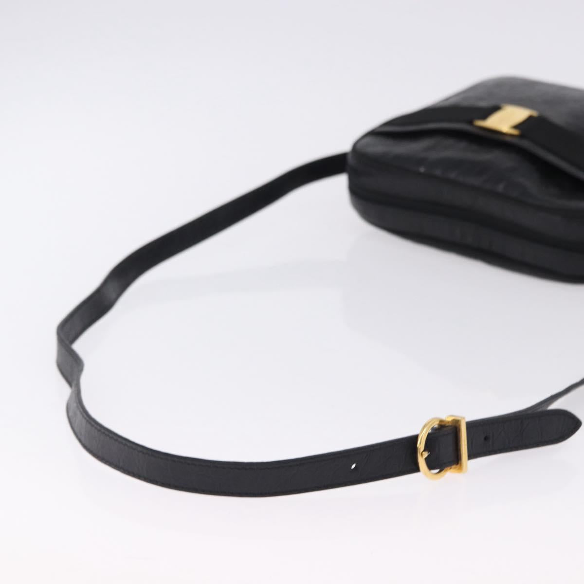 Salvatore Ferragamo Vala Shoulder Bag Leather Embossed Black Gold Auth ka5282