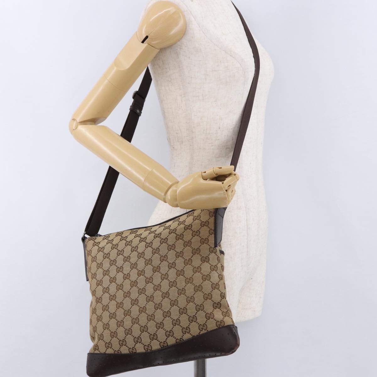 GUCCI GG Canvas Shoulder Bag Beige Silver 145857 Auth ka5285A