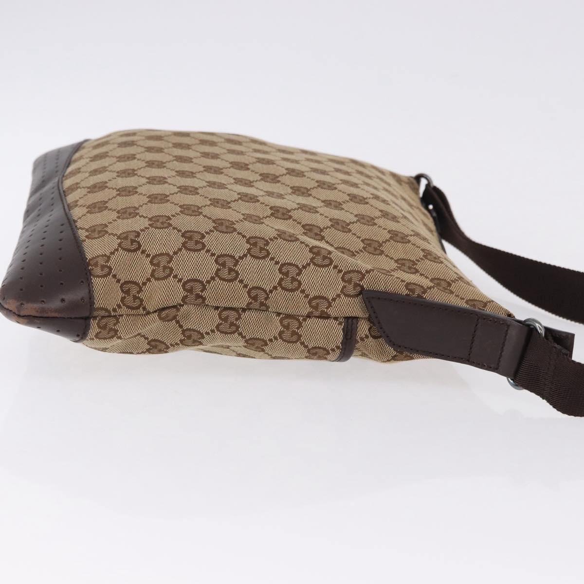 GUCCI GG Canvas Shoulder Bag Beige Silver 145857 Auth ka5285A
