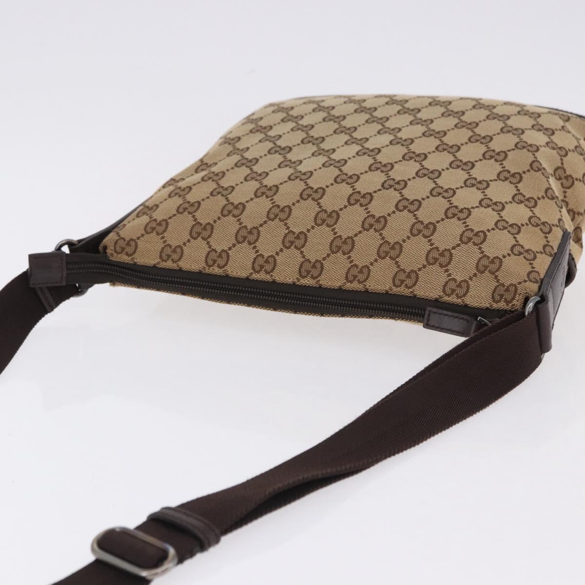 GUCCI GG Canvas Shoulder Bag Beige Silver 145857 Auth ka5285A