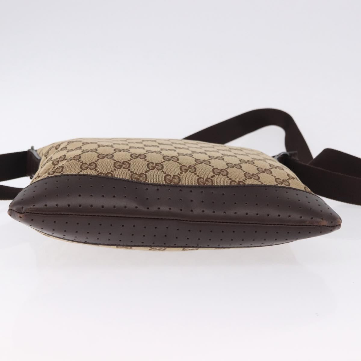 GUCCI GG Canvas Shoulder Bag Beige Silver 145857 Auth ka5285A