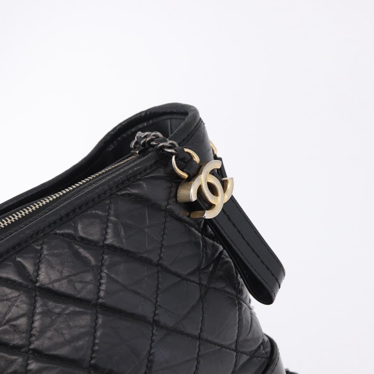 CHANEL Matelasse Gabrielle Deux Bag Lamb Skin Black Gold CC Auth ka5287V