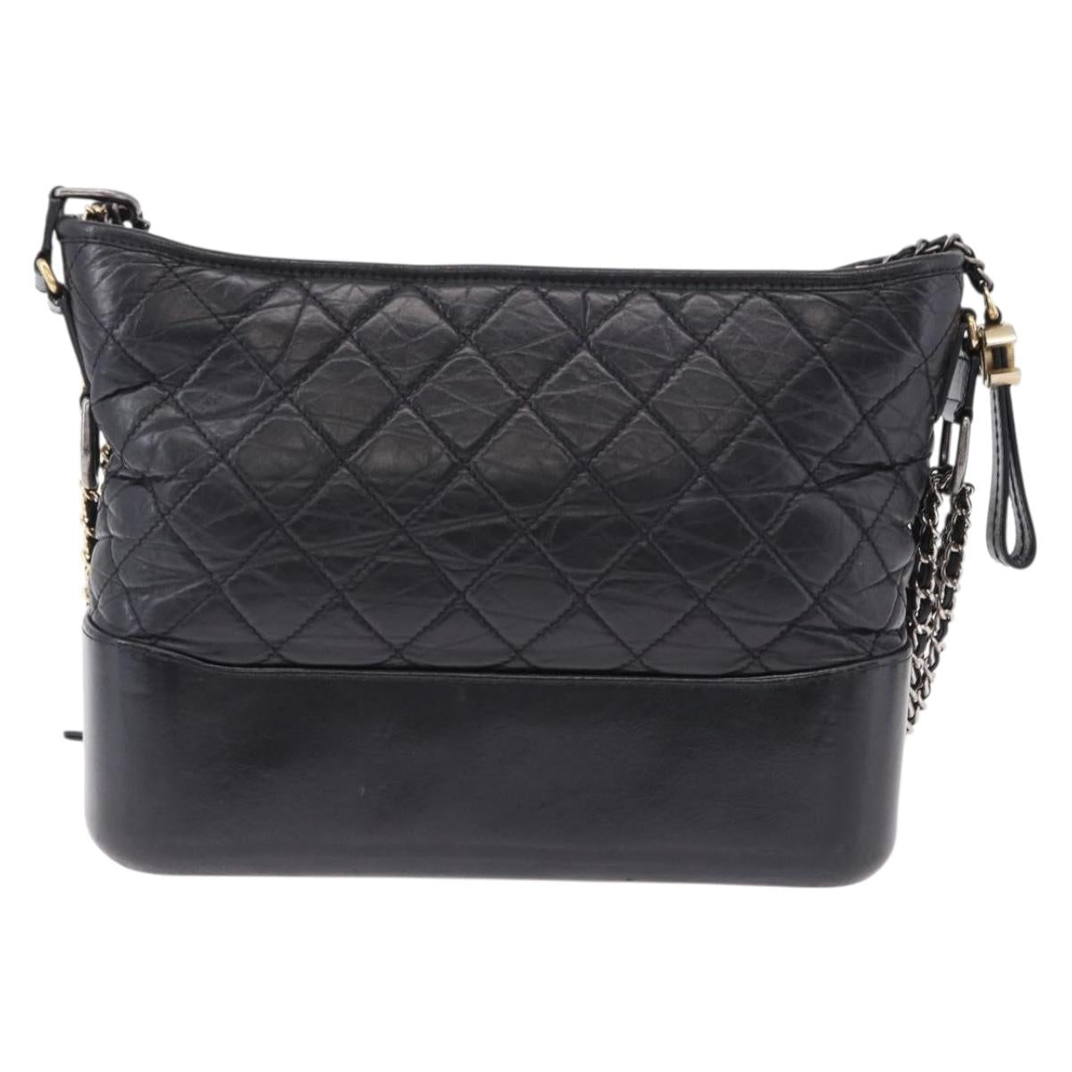 CHANEL Matelasse Gabrielle Deux Bag Lamb Skin Black Gold CC Auth ka5287V