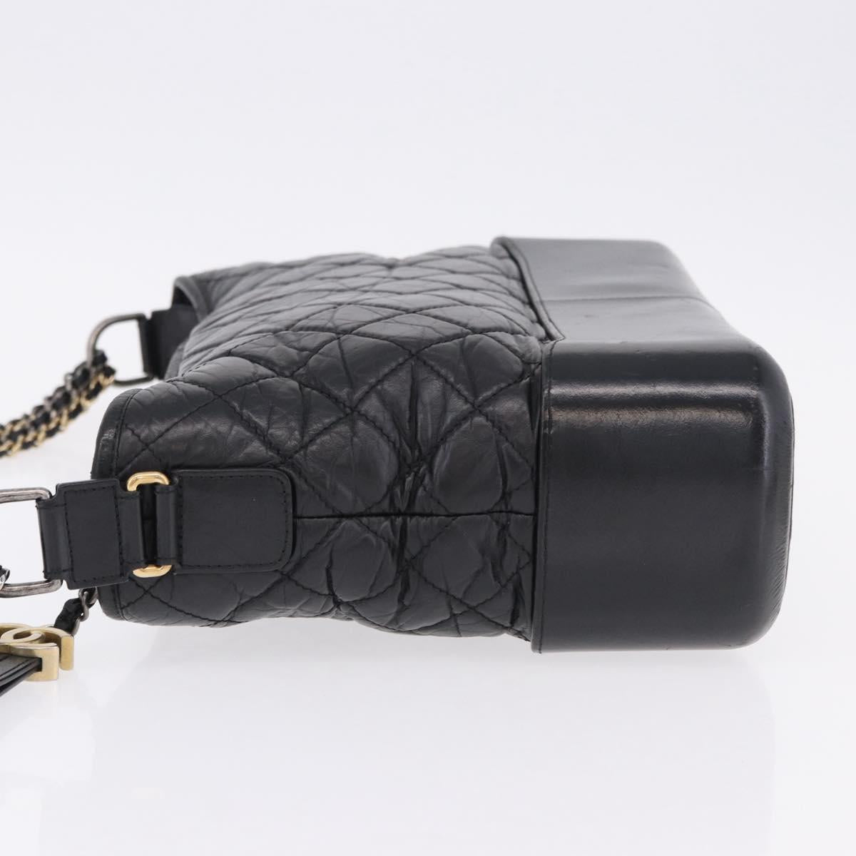 CHANEL Matelasse Gabrielle Deux Bag Lamb Skin Black Gold CC Auth ka5287V