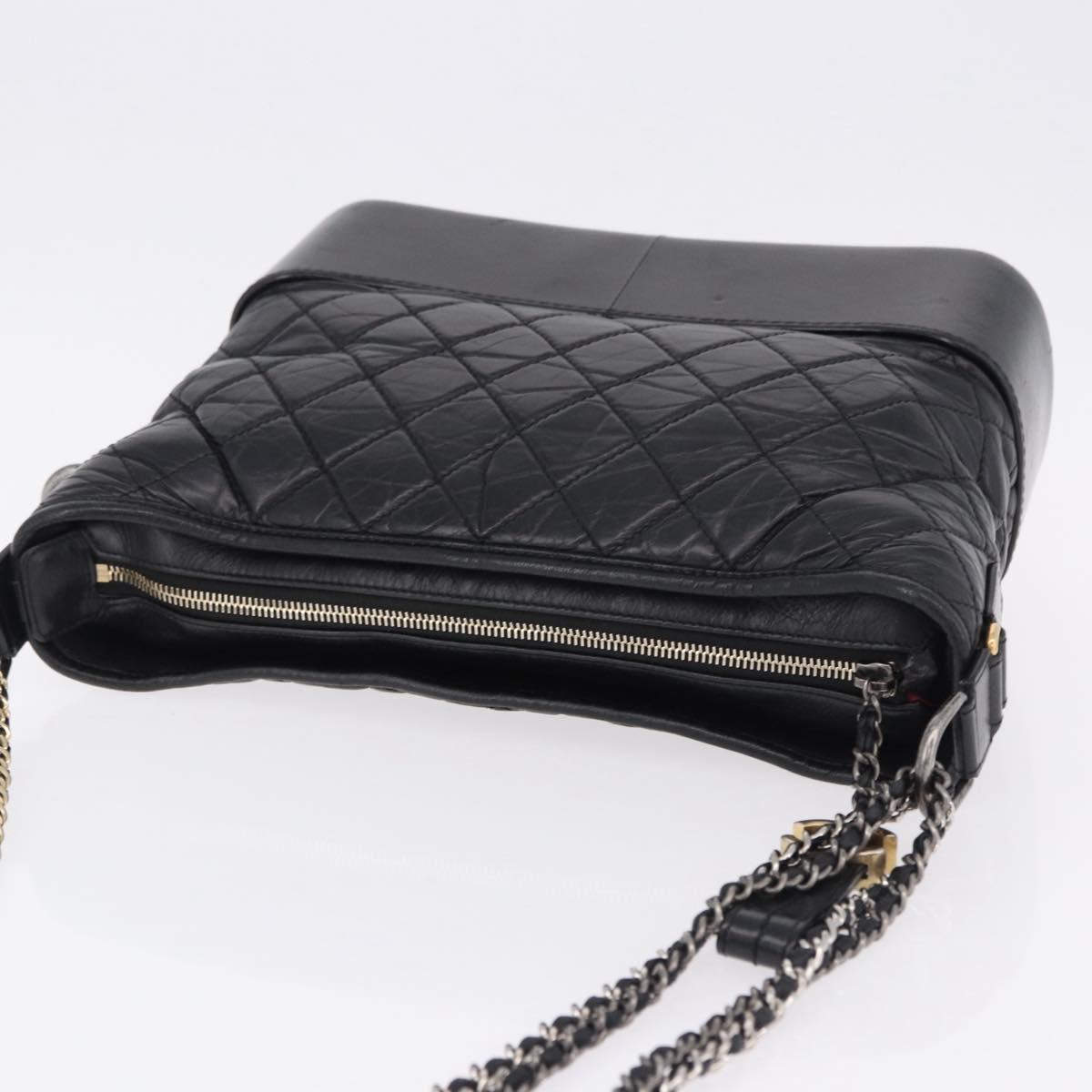 CHANEL Matelasse Gabrielle Deux Bag Lamb Skin Black Gold CC Auth ka5287V
