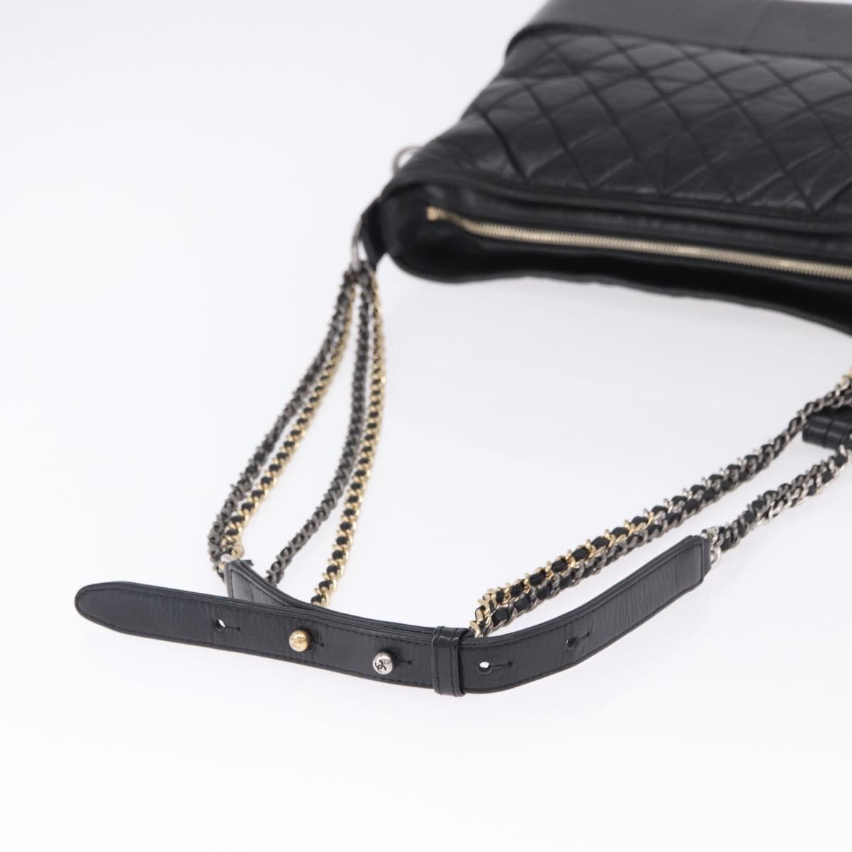 CHANEL Matelasse Gabrielle Deux Bag Lamb Skin Black Gold CC Auth ka5287V
