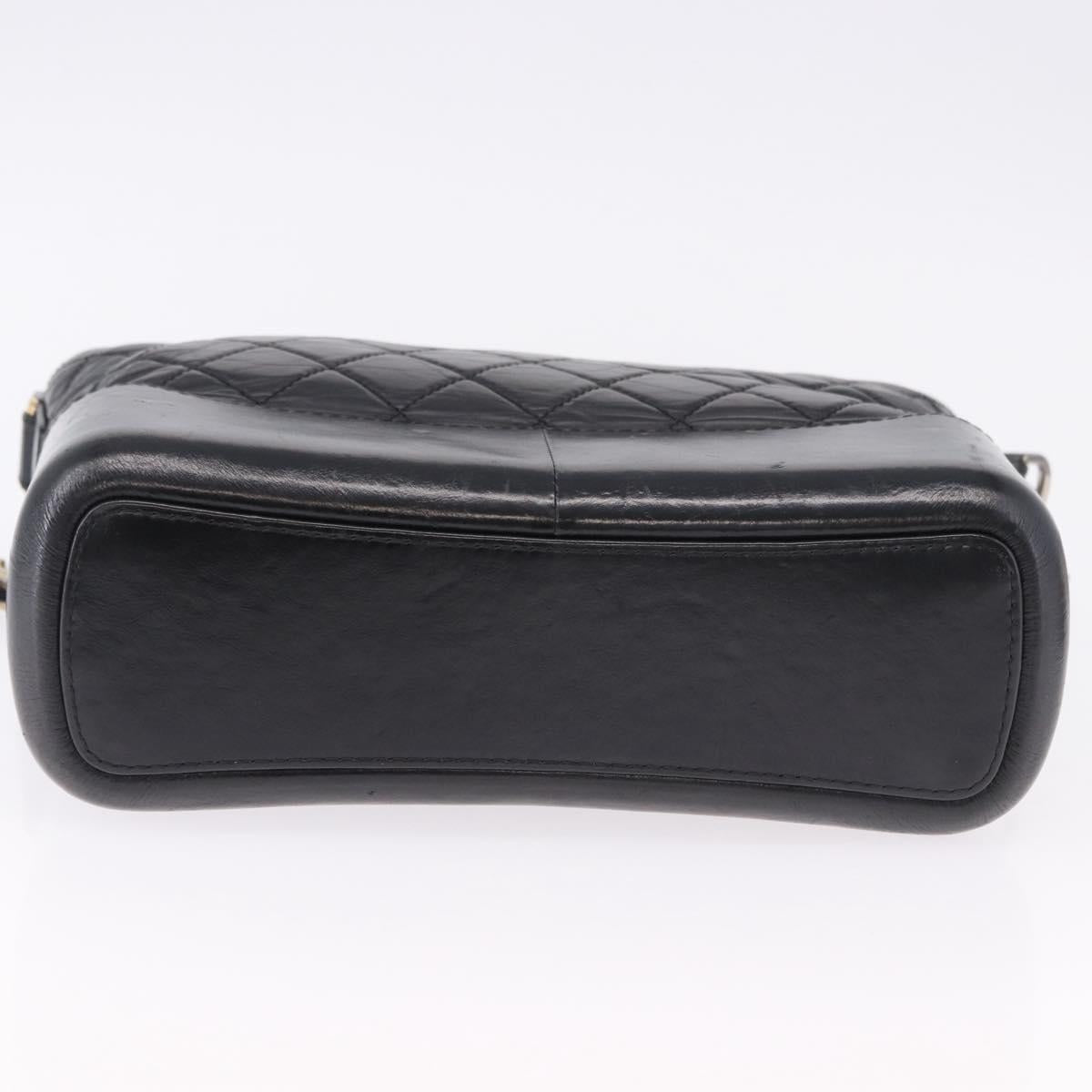 CHANEL Matelasse Gabrielle Deux Bag Lamb Skin Black Gold CC Auth ka5287V