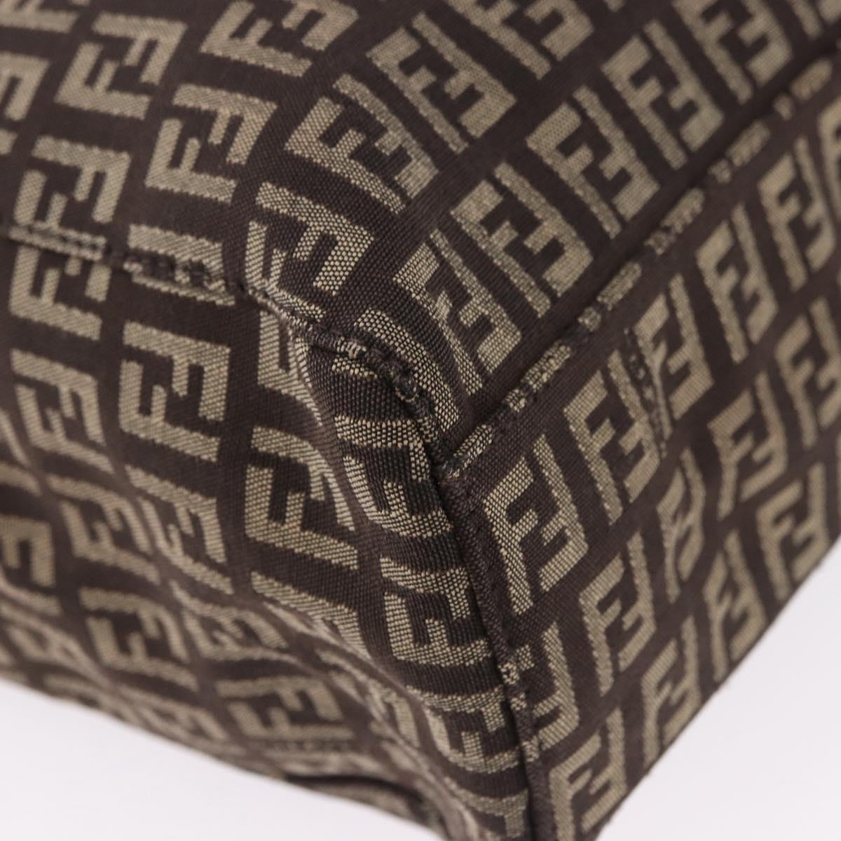 FENDI Zucchino Canvas Hand Bag Brown Auth ka5289