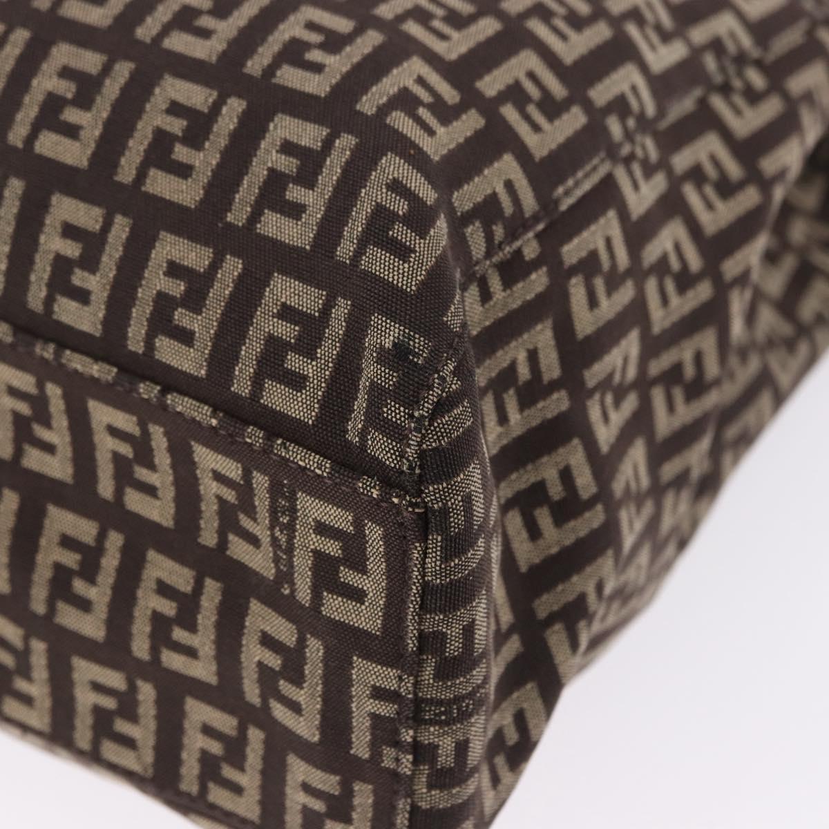 FENDI Zucchino Canvas Hand Bag Brown Auth ka5289