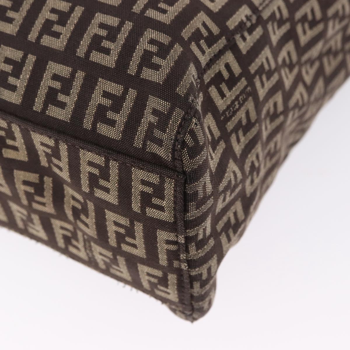 FENDI Zucchino Canvas Hand Bag Brown Auth ka5289