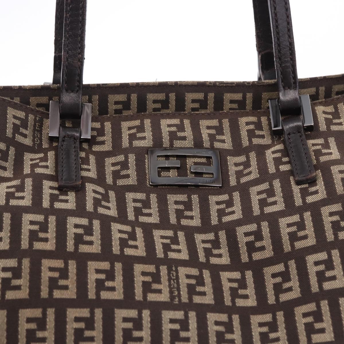 FENDI Zucchino Canvas Hand Bag Brown Auth ka5289