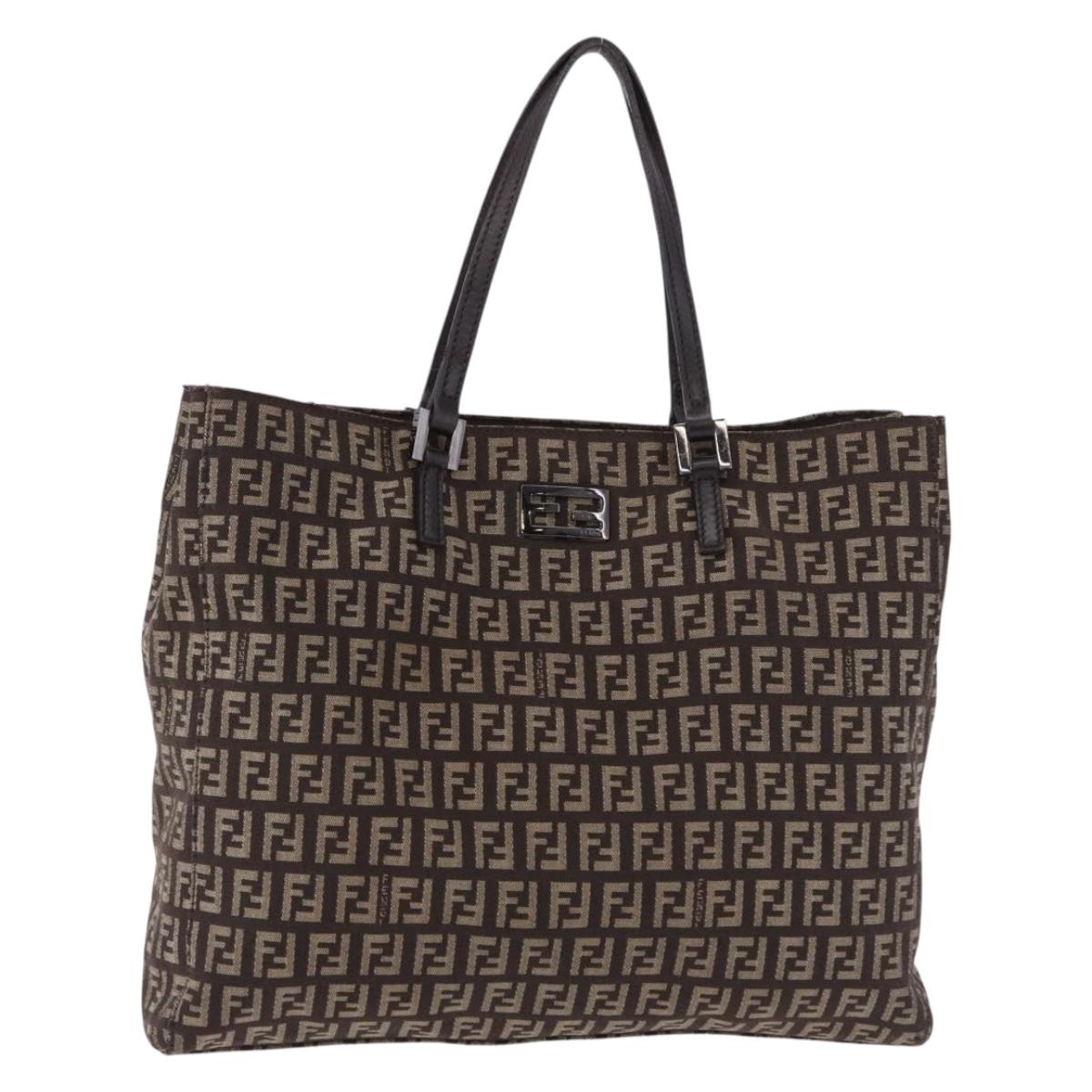 FENDI Zucchino Canvas Hand Bag Brown Auth ka5289