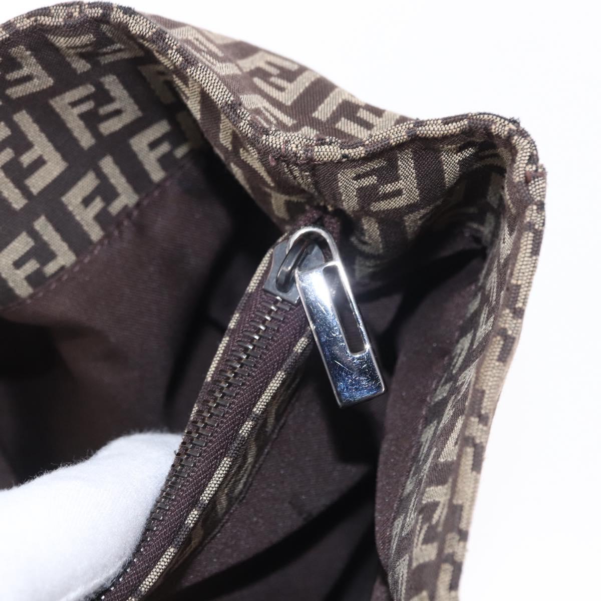 FENDI Zucchino Canvas Hand Bag Brown Auth ka5289