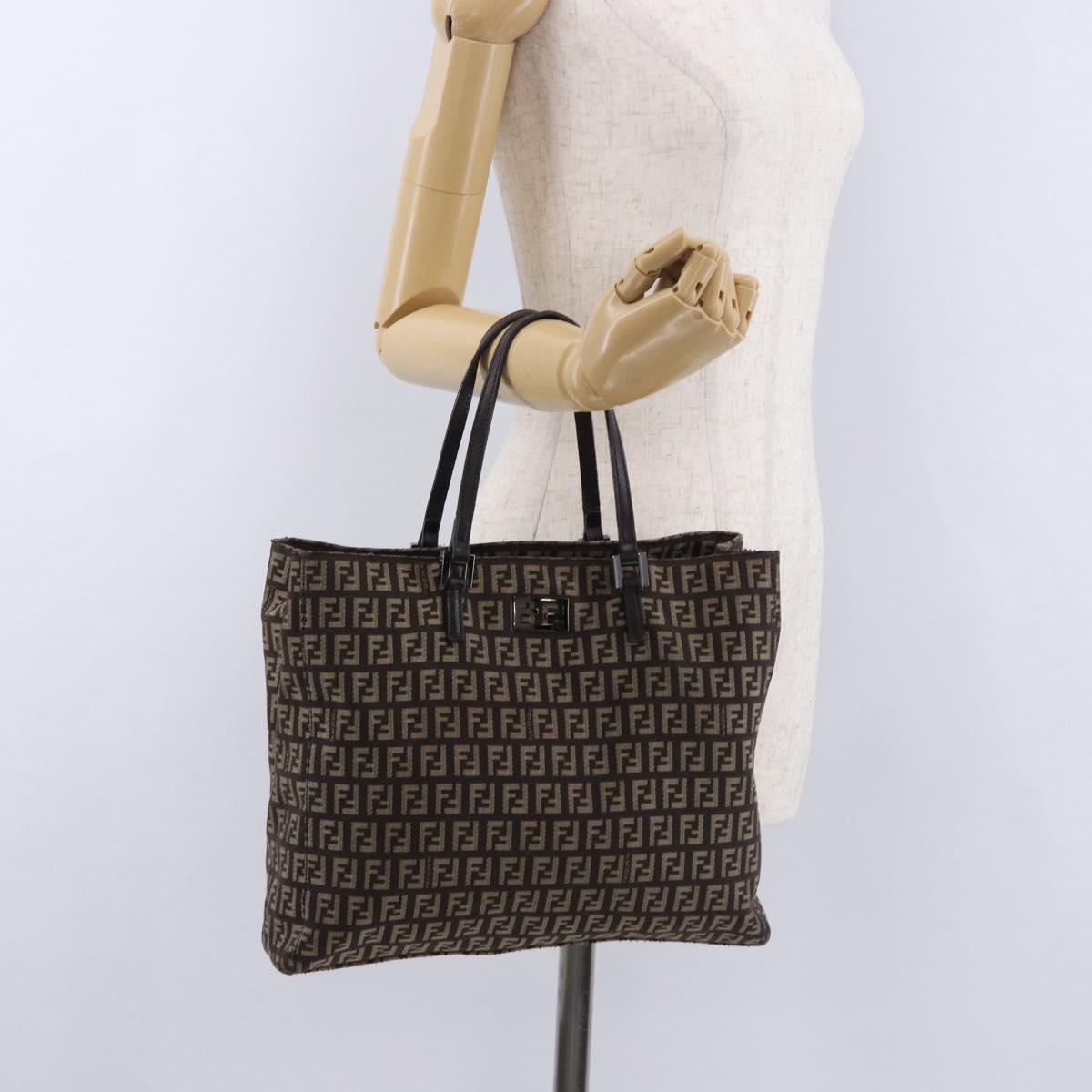 FENDI Zucchino Canvas Hand Bag Brown Auth ka5289
