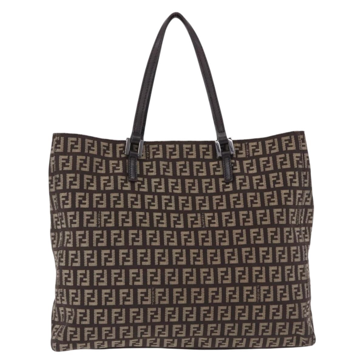 FENDI Zucchino Canvas Hand Bag Brown Auth ka5289