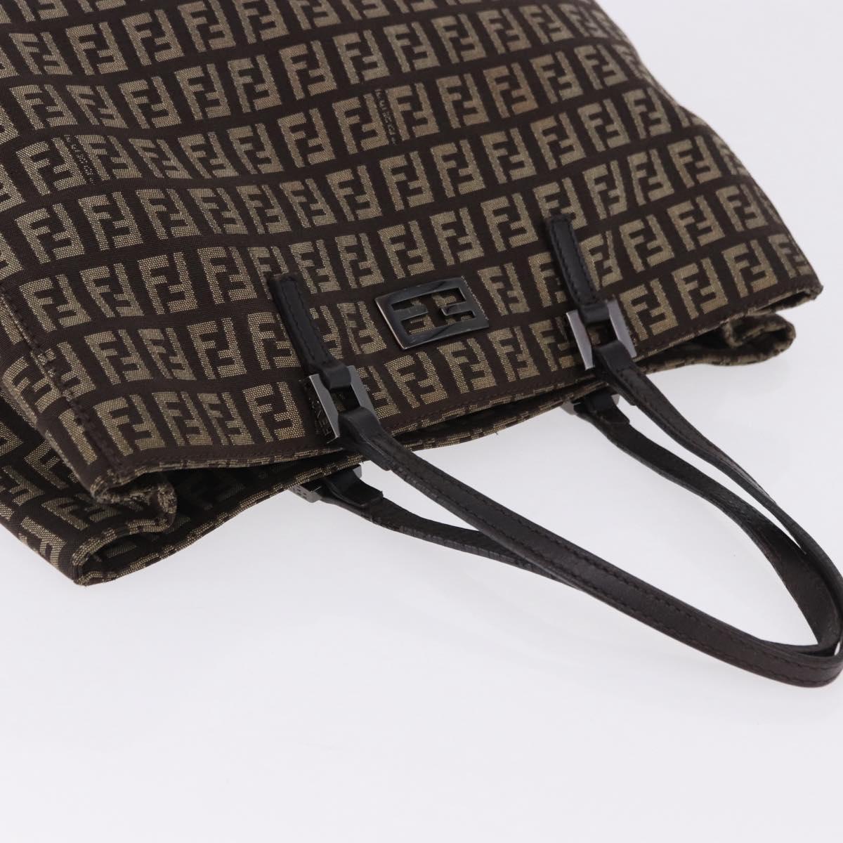 FENDI Zucchino Canvas Hand Bag Brown Auth ka5289