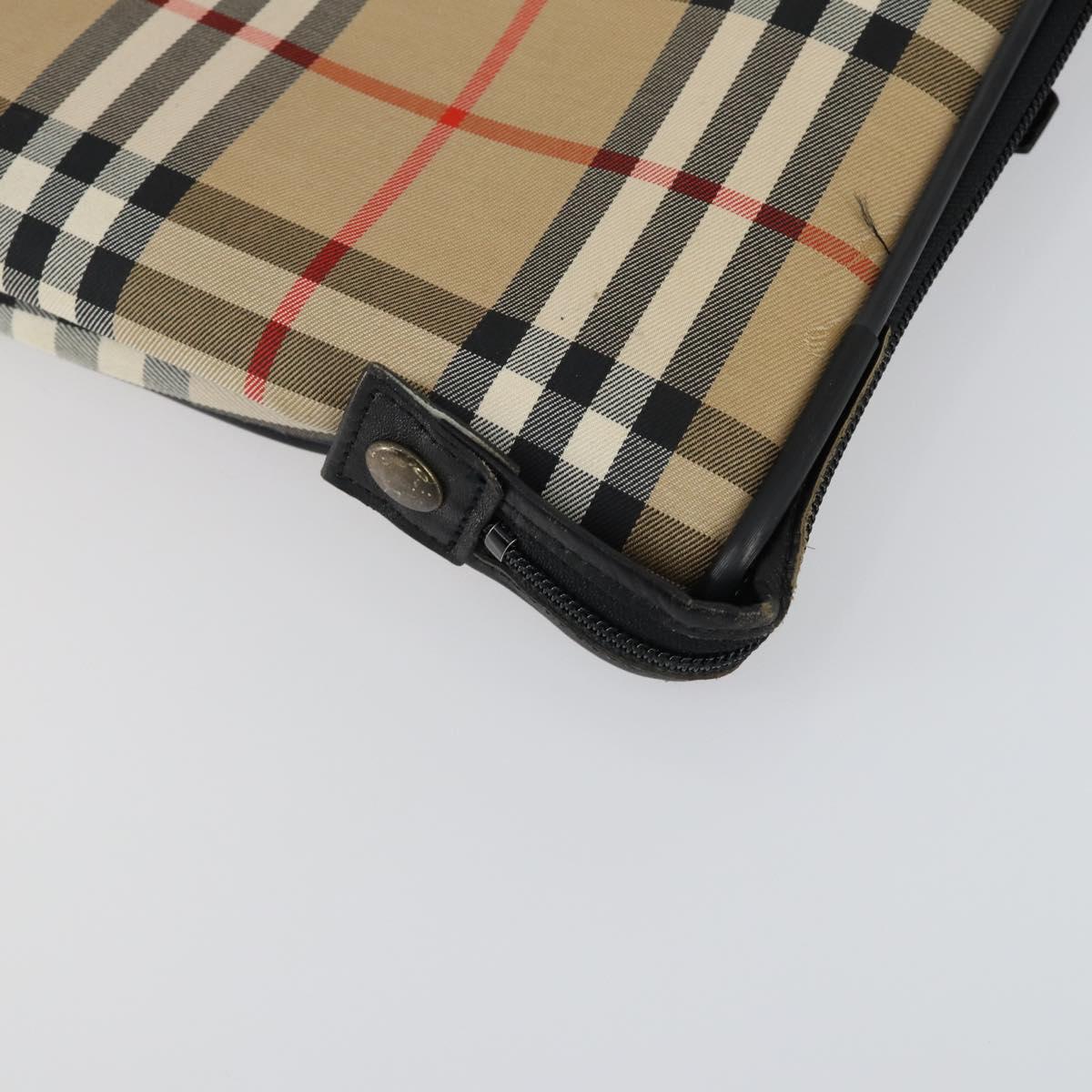 Burberrys Nova Check Garment Cover Canvas Leather Beige Gold Auth ka529