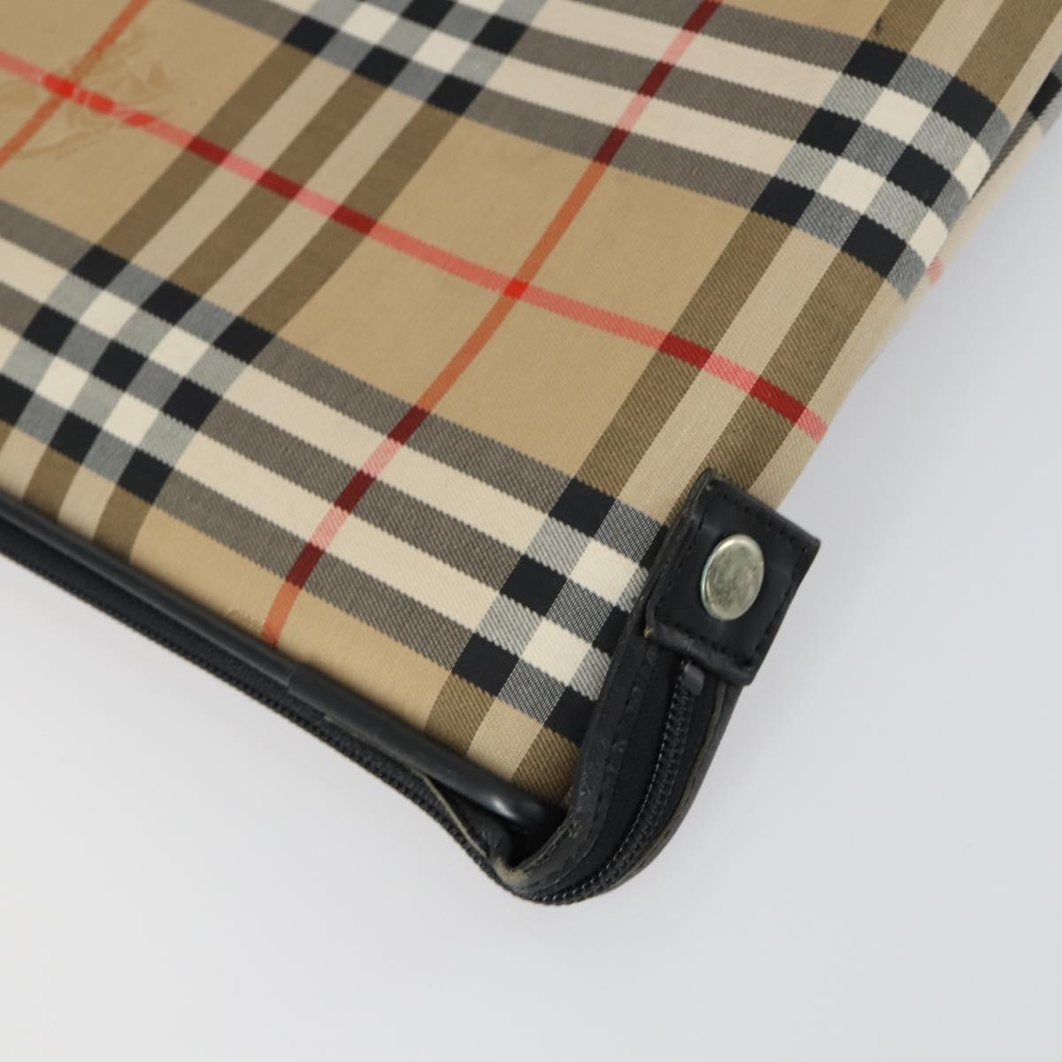 Burberrys Nova Check Garment Cover Canvas Leather Beige Gold Auth ka529