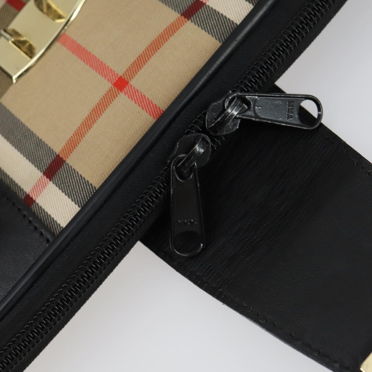 Burberrys Nova Check Garment Cover Canvas Leather Beige Gold Auth ka529