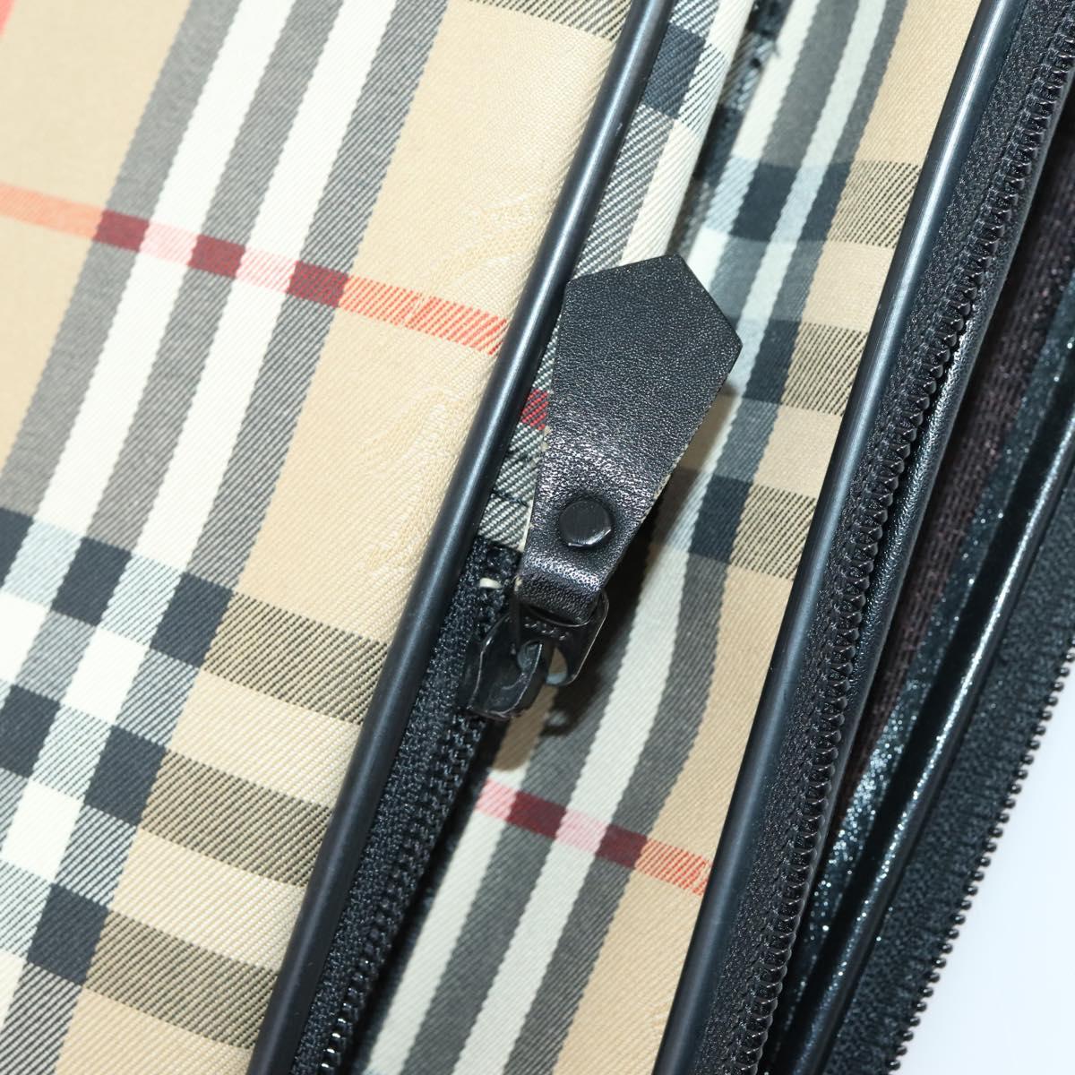 Burberrys Nova Check Garment Cover Canvas Leather Beige Gold Auth ka529