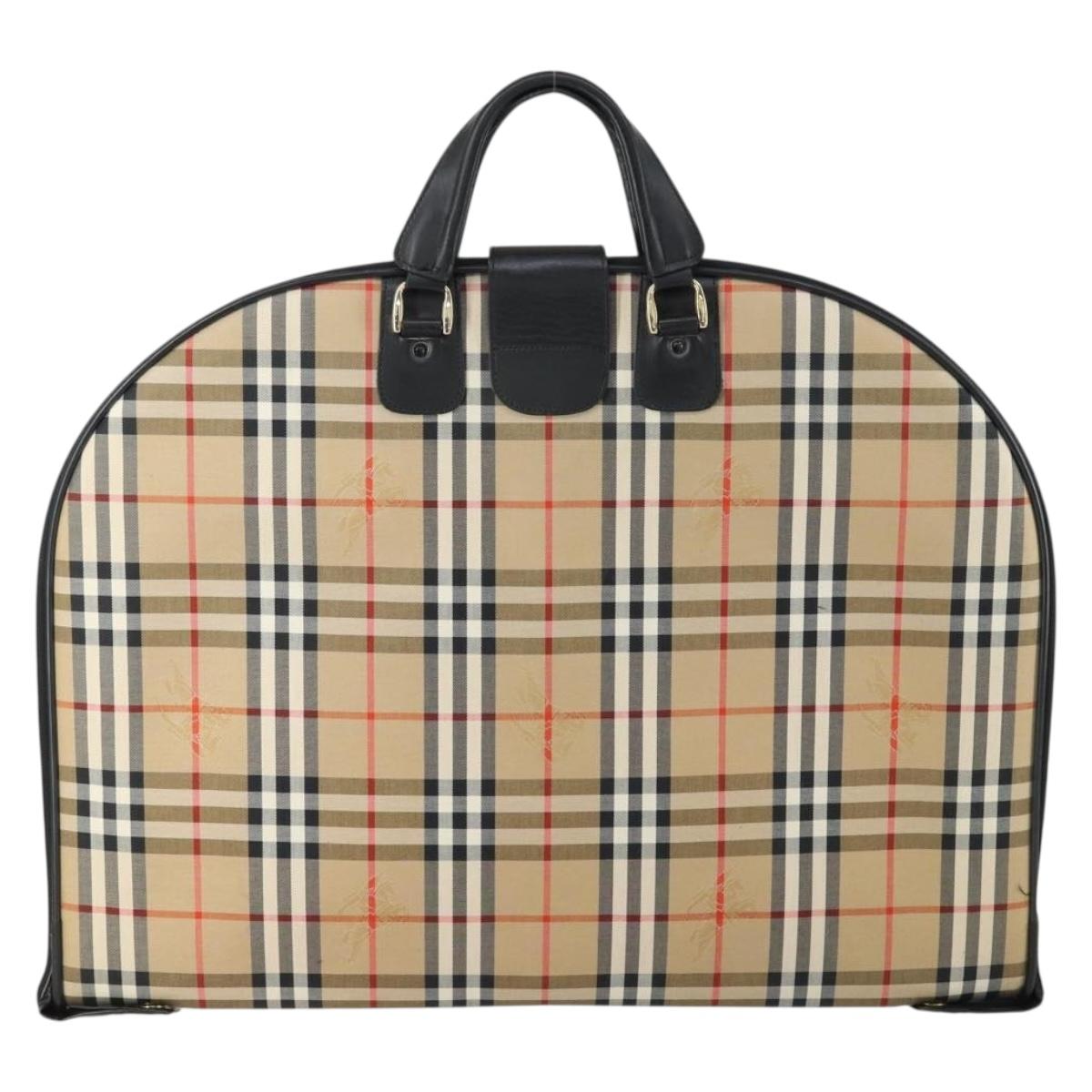 Burberrys Nova Check Garment Cover Canvas Leather Beige Gold Auth ka529