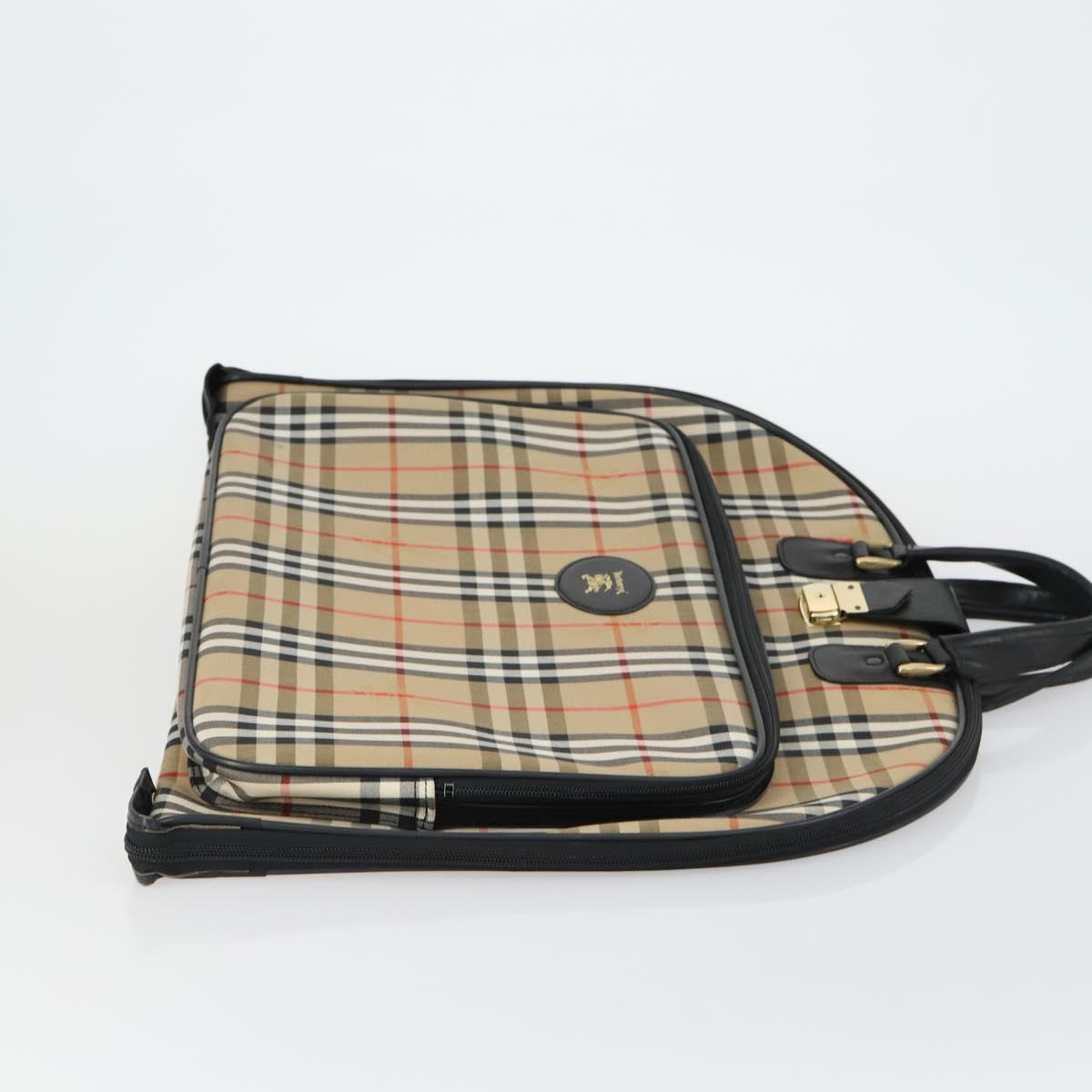 Burberrys Nova Check Garment Cover Canvas Leather Beige Gold Auth ka529