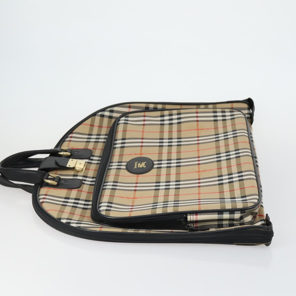 Burberrys Nova Check Garment Cover Canvas Leather Beige Gold Auth ka529