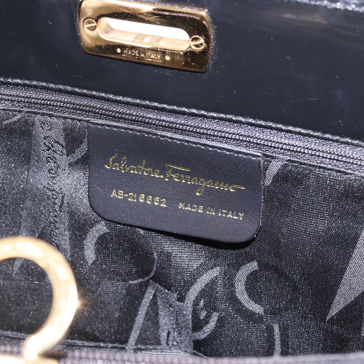 Salvatore Ferragamo Gancini Tote Bag Patent leather Black Gold Auth ka5291A