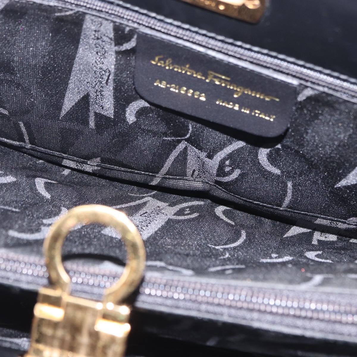 Salvatore Ferragamo Gancini Tote Bag Patent leather Black Gold Auth ka5291A