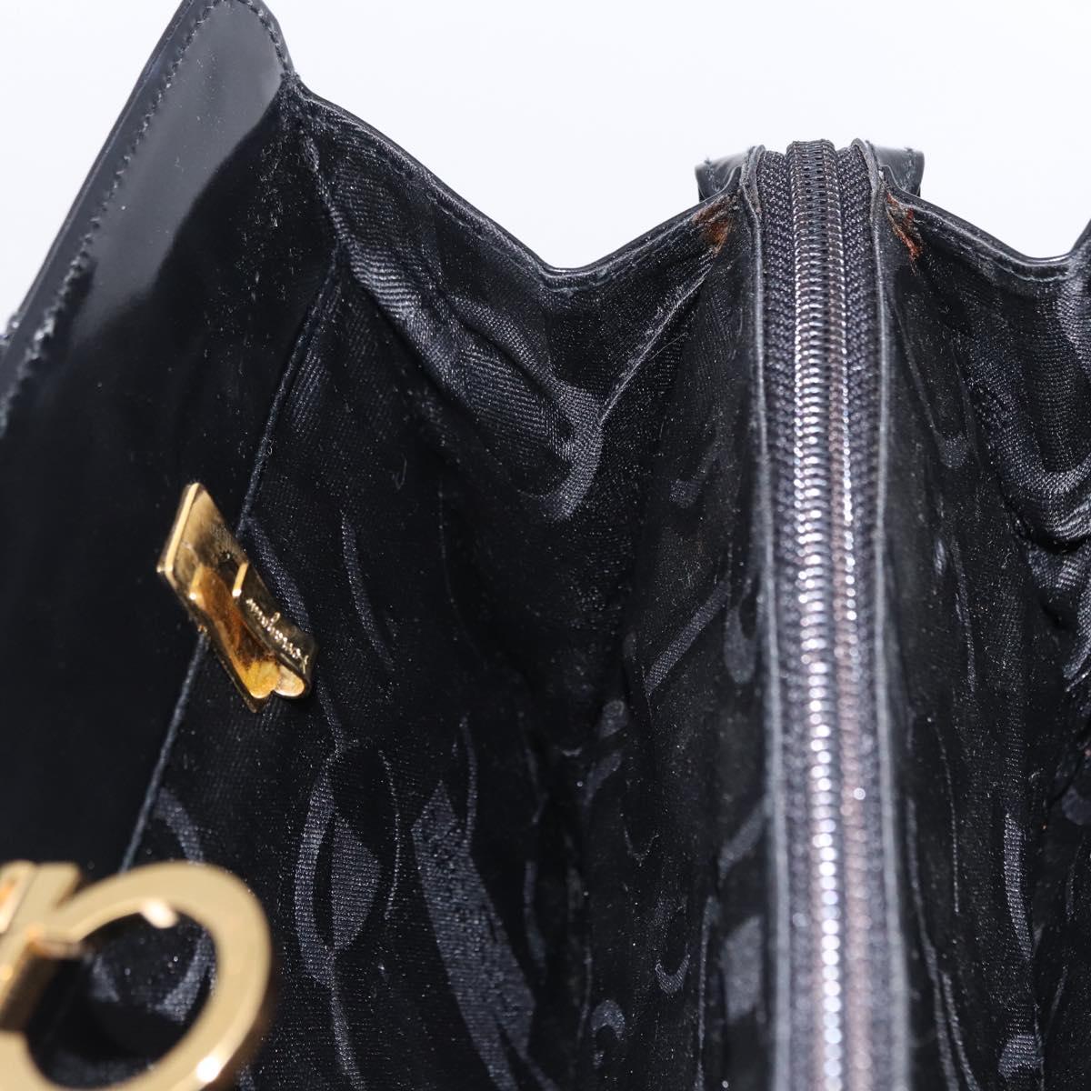 Salvatore Ferragamo Gancini Tote Bag Patent leather Black Gold Auth ka5291A