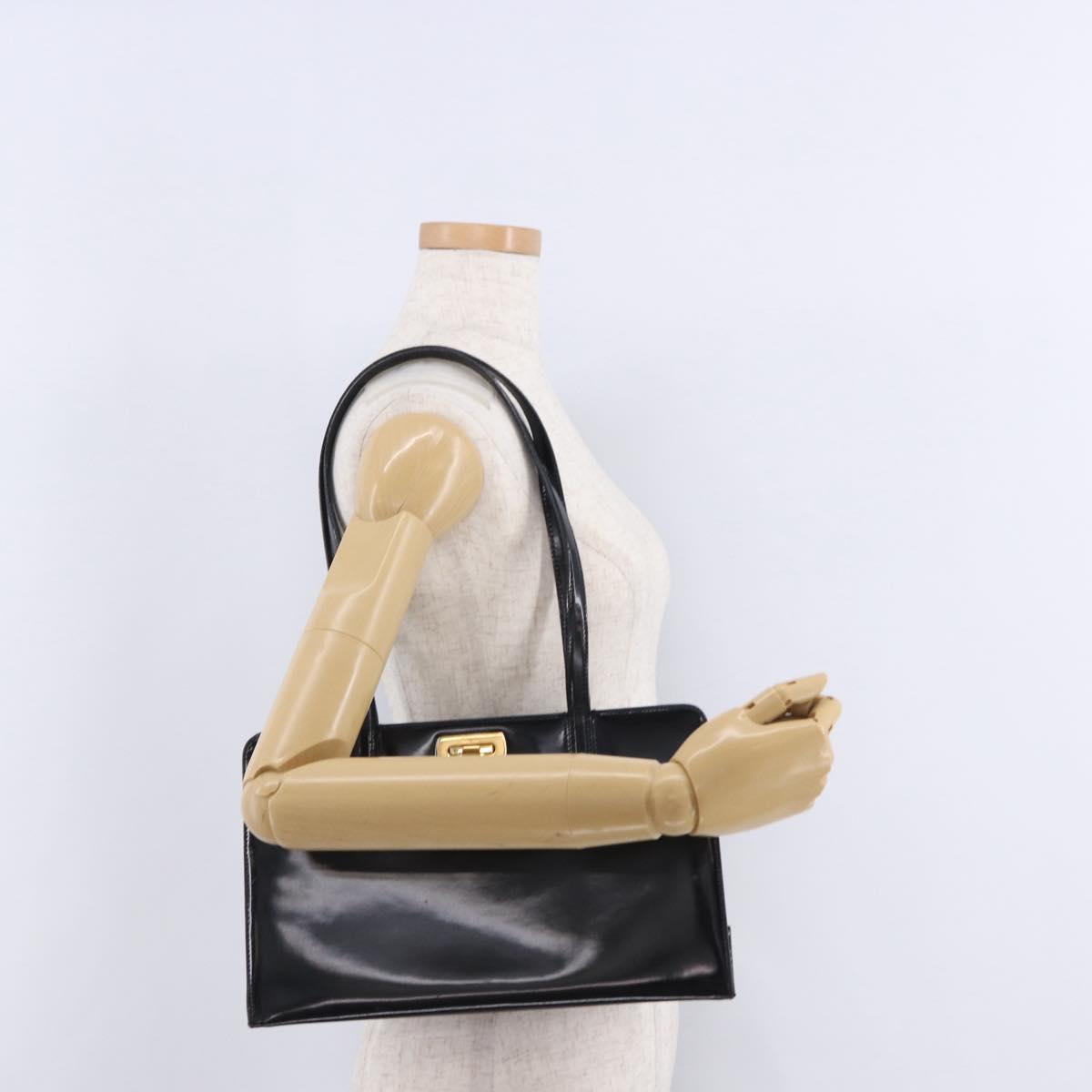 Salvatore Ferragamo Gancini Tote Bag Patent leather Black Gold Auth ka5291A